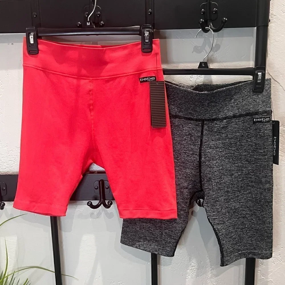 BeBe sport seamless athletic shorts bundle grey coral size medium